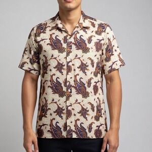 Graceland Elvis Presley Paisley Button Down Shirt Mens Large Short Sleeve Retro